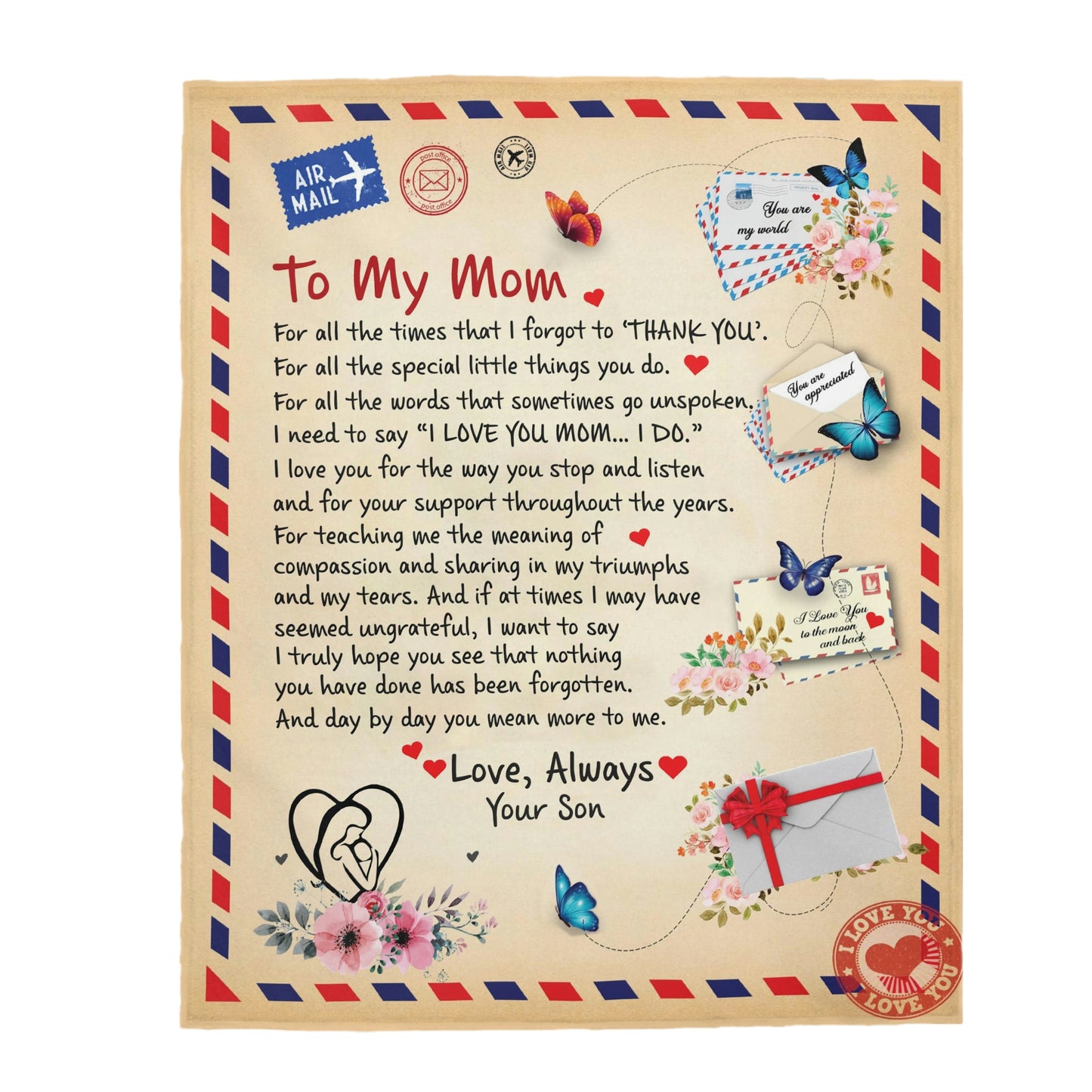 Mom - Giant Post Card Blanket - From Son