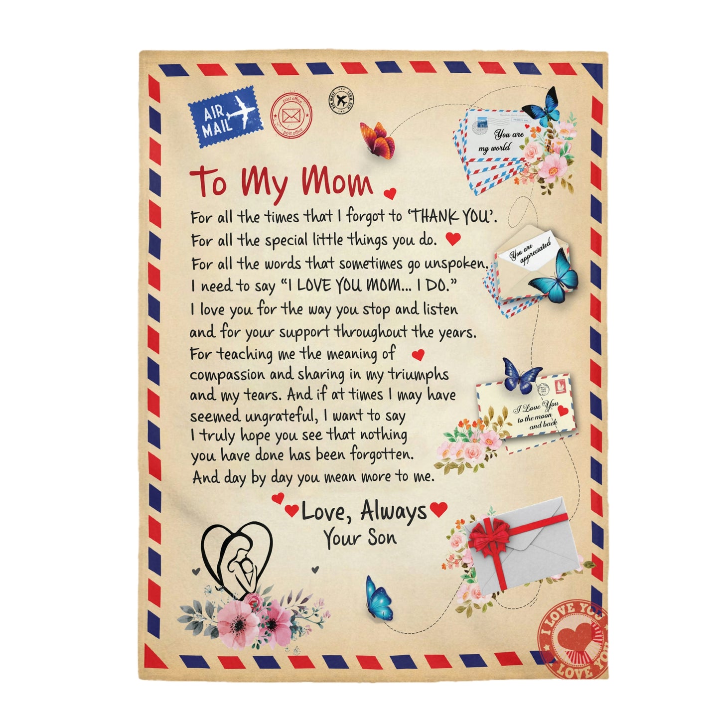 Mom - Giant Post Card Blanket - From Son
