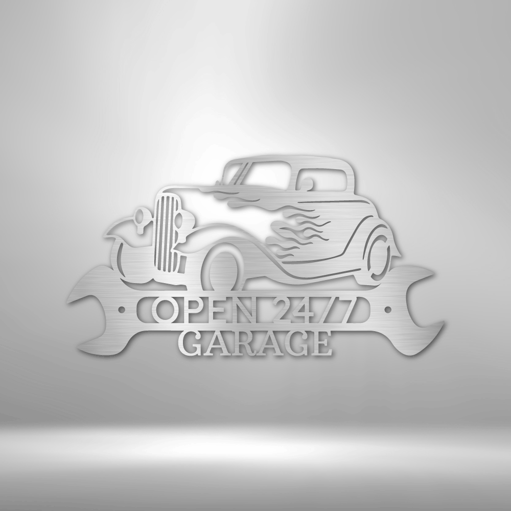 Hot Rod Shop Monogram - Steel Sign, Metal Signs, Metal Decorative Sign, Indoor Sign, Business Metal Signs Personalized, Door Hanger