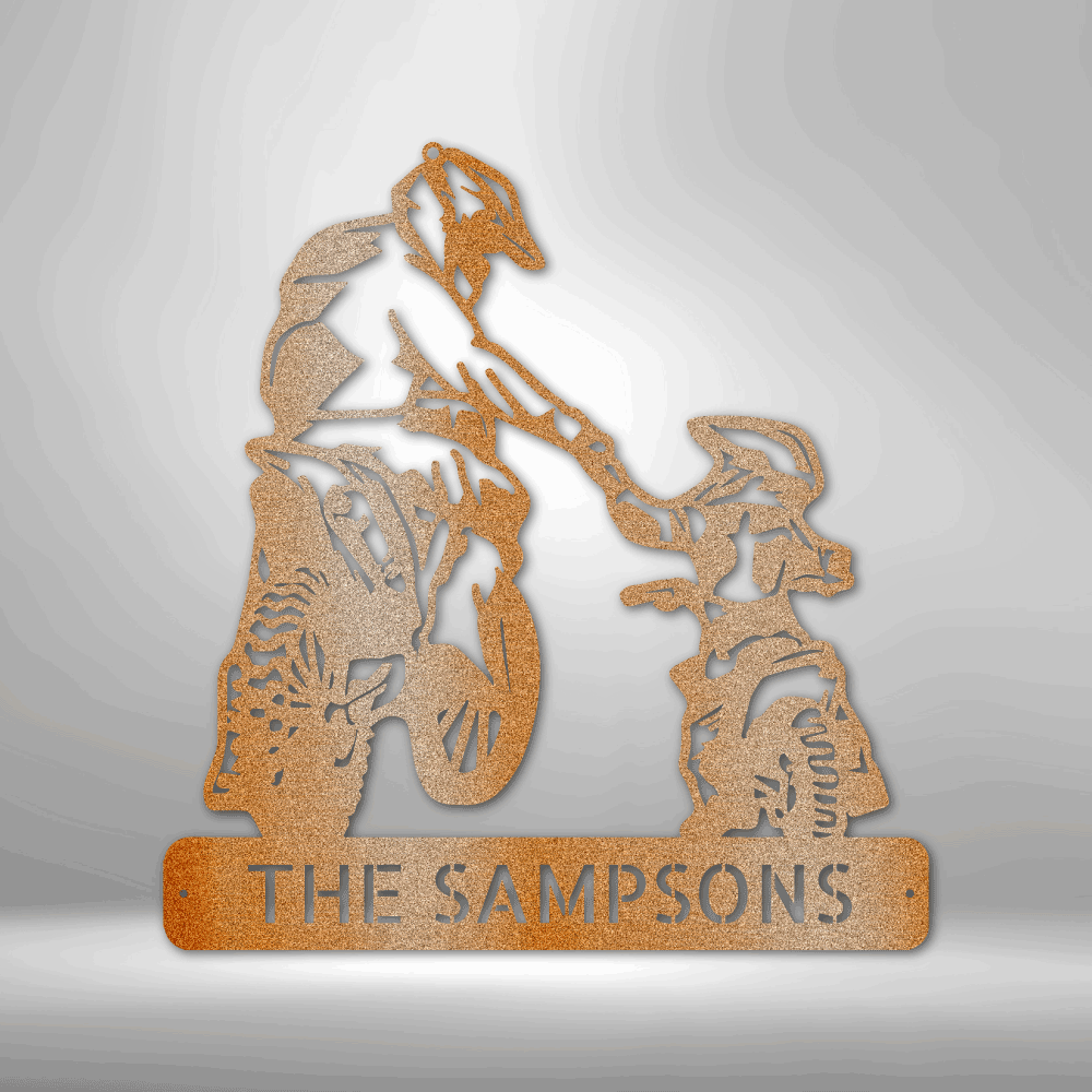 Father and Son Motorcross Monogram - Steel Sign, Personalized Metal Wall Decor, Family Name Sign, Metal Signs, Metal Decorative Sign