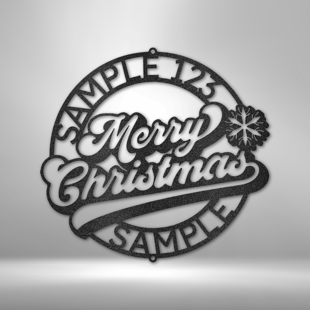 Christmas Ring Monogram - Steel Sign, Merry Christmas Metal Decorative Sign, Door Hanger, Outdoor Metal Sign, Dining Room Wall Decor