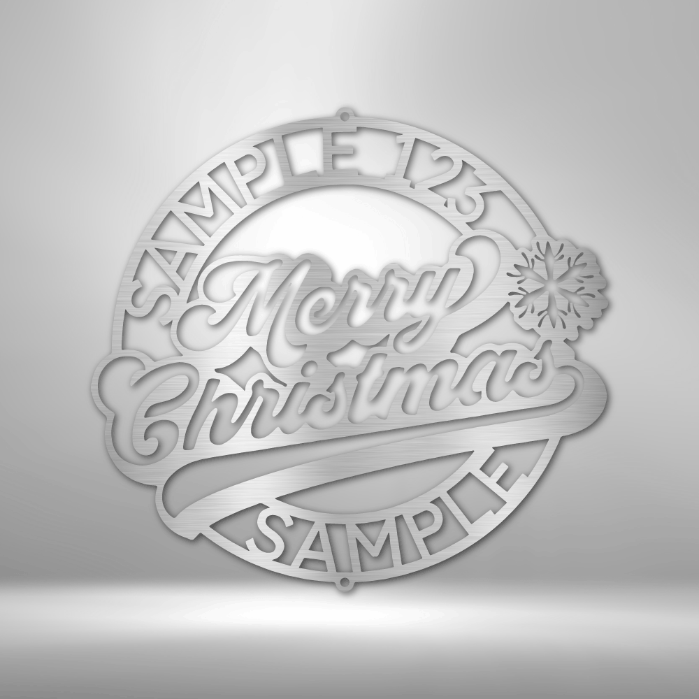 Christmas Ring Monogram - Steel Sign, Merry Christmas Metal Decorative Sign, Door Hanger, Outdoor Metal Sign, Dining Room Wall Decor