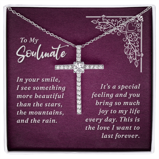 Soulmate - In Your Smile - Wife, Girlfriend, Anniversary, CZ Cross Necklace for Women, Female Gift