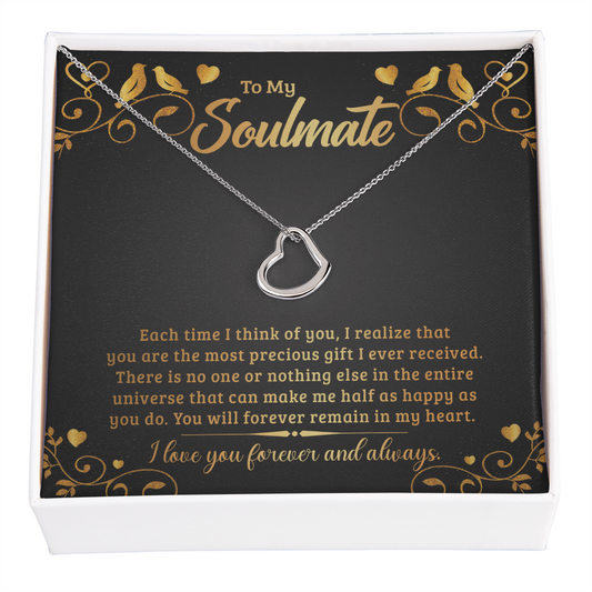 Soulmate - Most Precious Gift - Birthday, Anniversary, Delicate Heart Necklace for Women, Female Gift