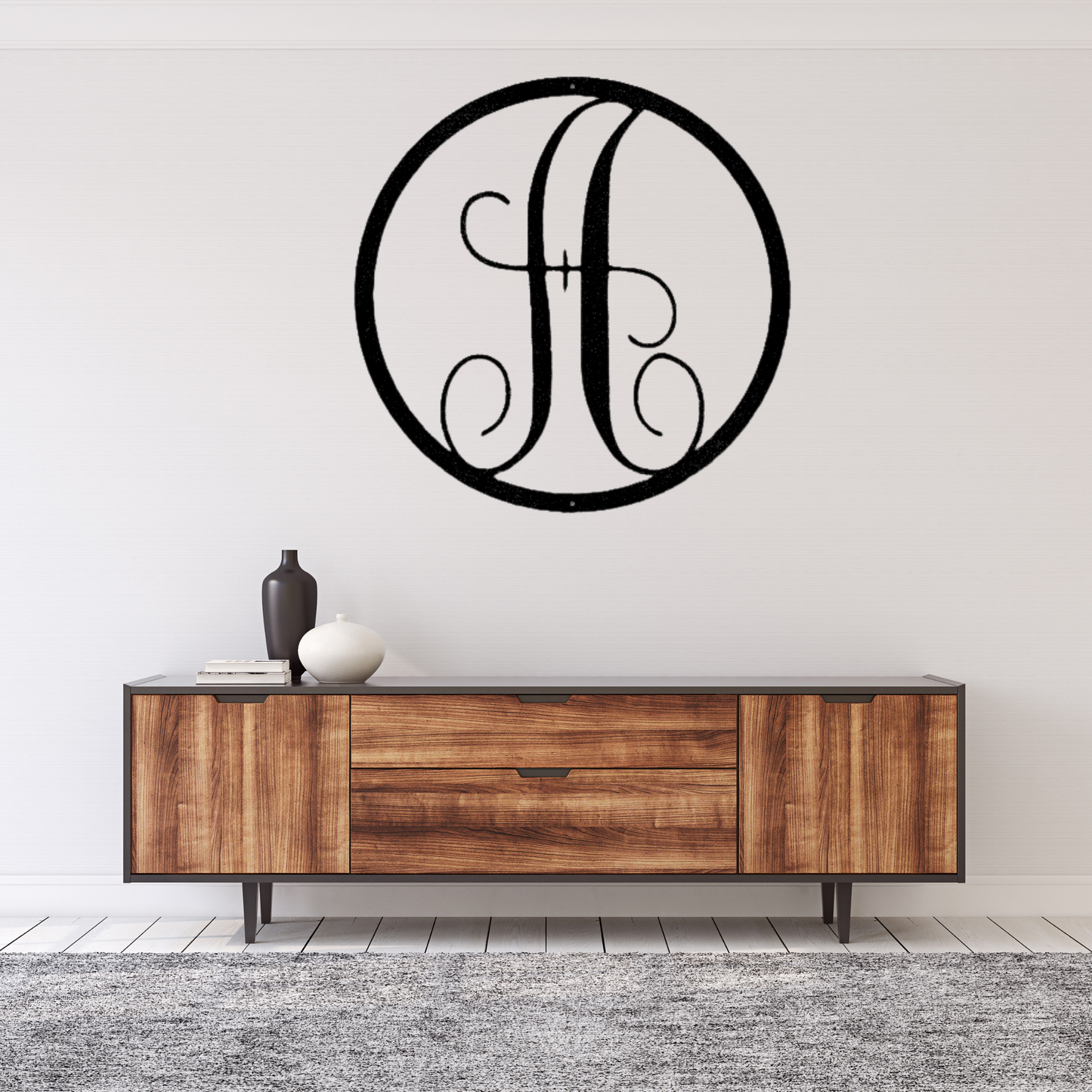 Fancy Initial Circle Monogram - Steel sign - Steel Sign, Family Name Sign, House Decor, Wall Art, Metal Signs, Metal Decorative Sign