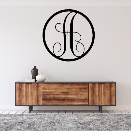 Fancy Initial Circle Monogram - Steel sign - Steel Sign, Family Name Sign, House Decor, Wall Art, Metal Signs, Metal Decorative Sign