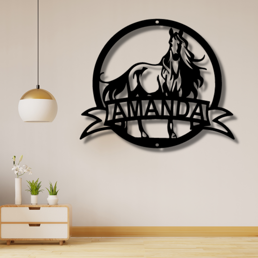 Majestic Horse Monogram - Steel Sign, Wall Signs For Living Room, Door Hanger, Monogram Wall Art, Personalized Metal Wall Decor, House Decor