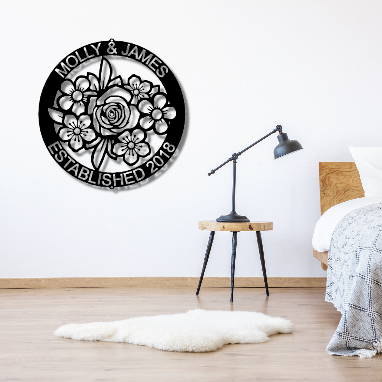 Floral Ring Monogram - Steel Sign, Ring Monogram, Wedding Gifts For Couple, Dining Room Wall Decor, Wall Signs For Living Room