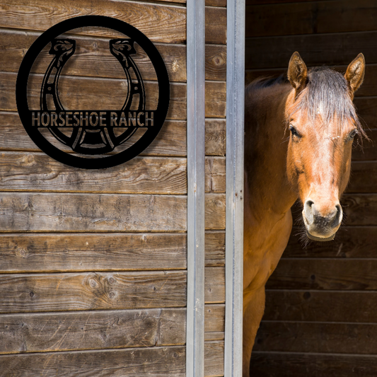 Horseshoe Monogram - Steel Sign, Barn Decor, Door Hanger, Horse Rider, Housewarming Gift, Metal Signs, Monogram Wall Art