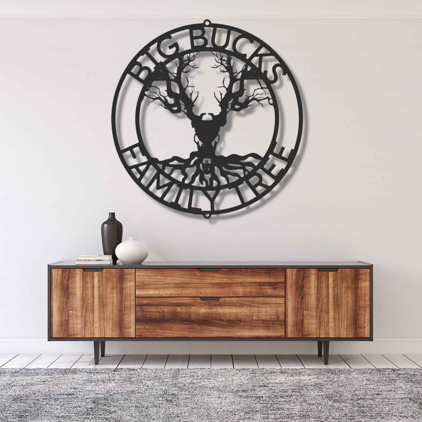 Deer Skull and Tree Monogram - Steel Sign, Tree Monogram, Steel Signs, Personalized Metal Wall Decor, House Decor, Wall Art, Metal Monogram