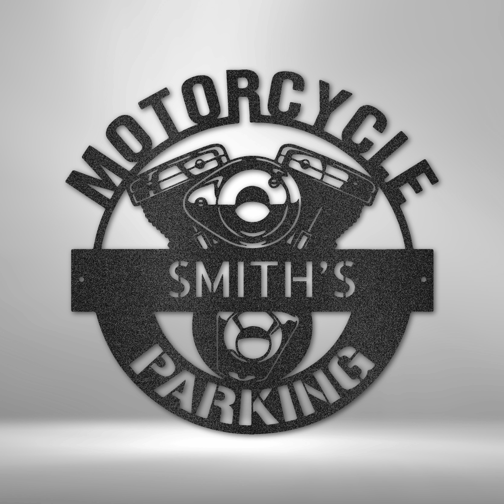 Motorcycle Parking Monogram - Steel Sign, House Decor, Wall Art, Outdoor Signs, Metal Signs, Metal Decorative Sign, Door Hanger, Monogram Wall Art