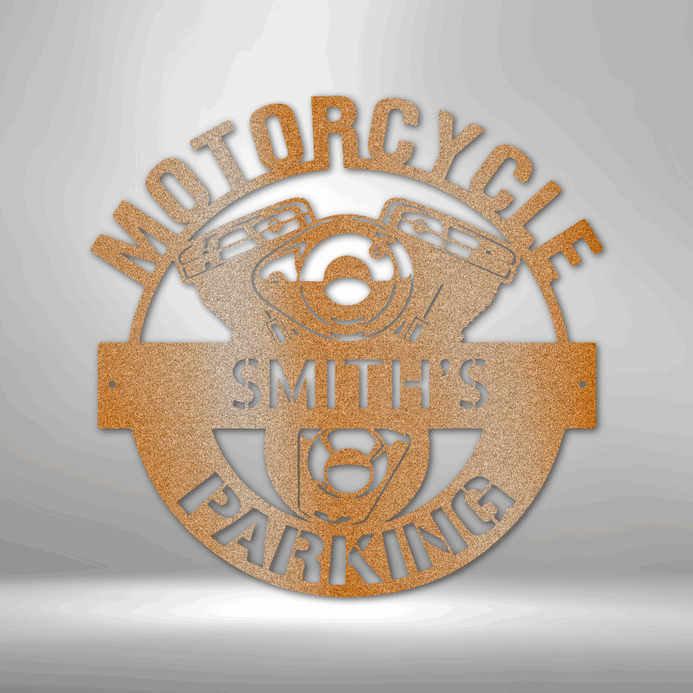 Motorcycle Parking Monogram - Steel Sign, House Decor, Wall Art, Outdoor Signs, Metal Signs, Metal Decorative Sign, Door Hanger, Monogram Wall Art