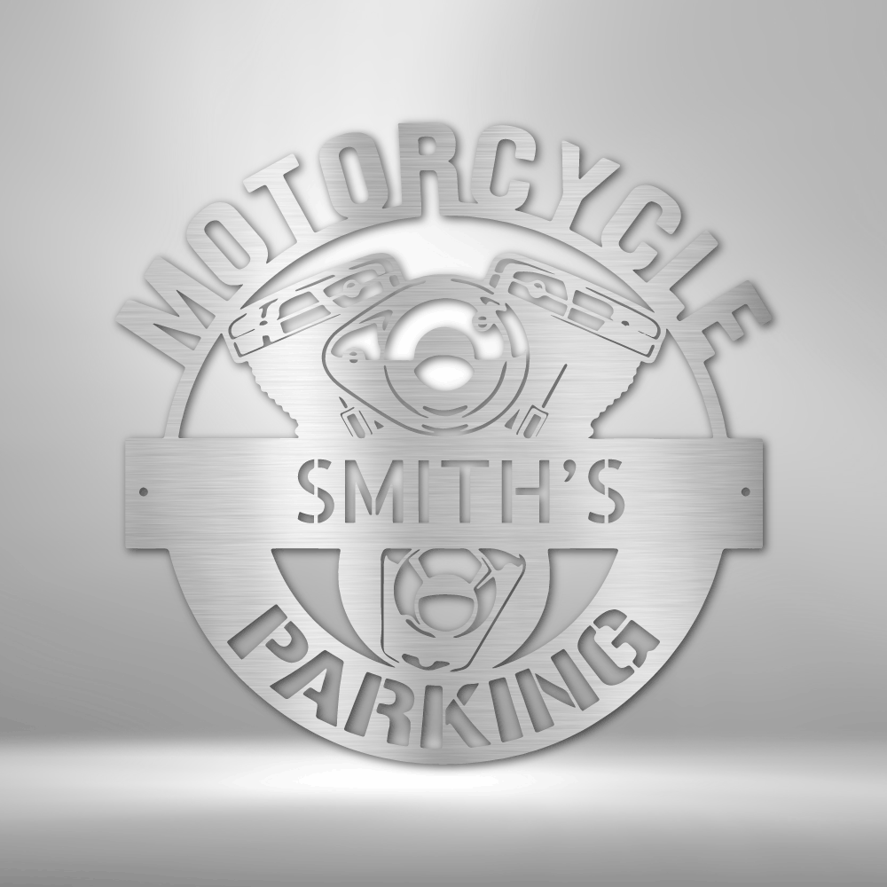 Motorcycle Parking Monogram - Steel Sign, House Decor, Wall Art, Outdoor Signs, Metal Signs, Metal Decorative Sign, Door Hanger, Monogram Wall Art