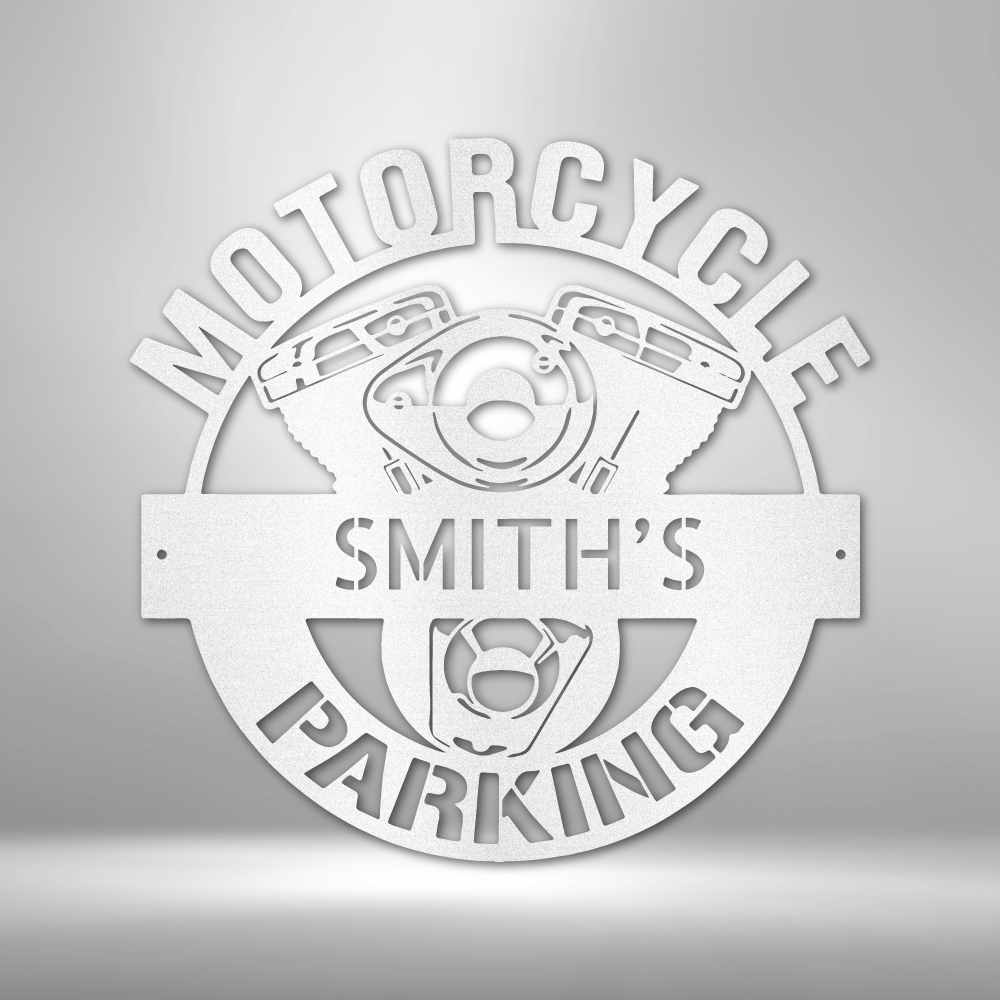 Motorcycle Parking Monogram - Steel Sign, House Decor, Wall Art, Outdoor Signs, Metal Signs, Metal Decorative Sign, Door Hanger, Monogram Wall Art