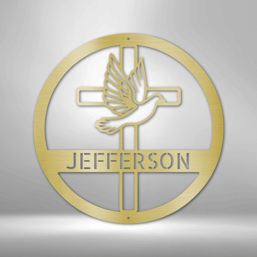 Dove and Cross Monogram - Steel Sign, Last Name Sign, Circle Vine Monogram, Steel Signs, Family Name Metal Sign, Metal Monogram Sign