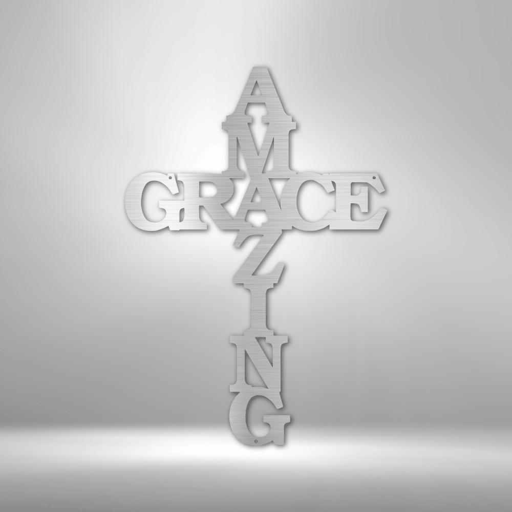 Amazing Grace Cross - Steel Sign, Family Name Sign, House Decor, Wall Art, Metal Signs, Metal Decorative Sign, Metal Monogram