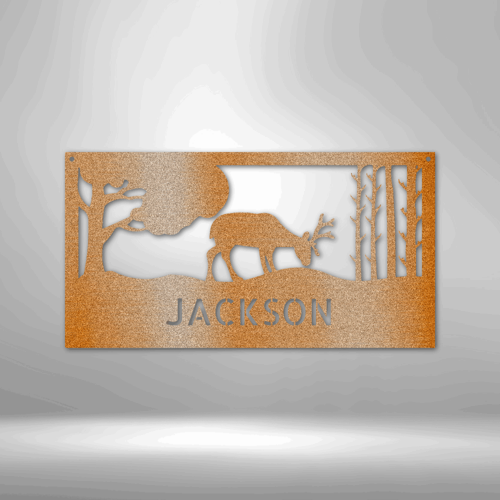 Grazing Deer Monogram- Steel Sign, Wall Art, Metal Signs, Metal Decorative Sign, Metal Monogram, Door Hanger, Monogram Wall Art