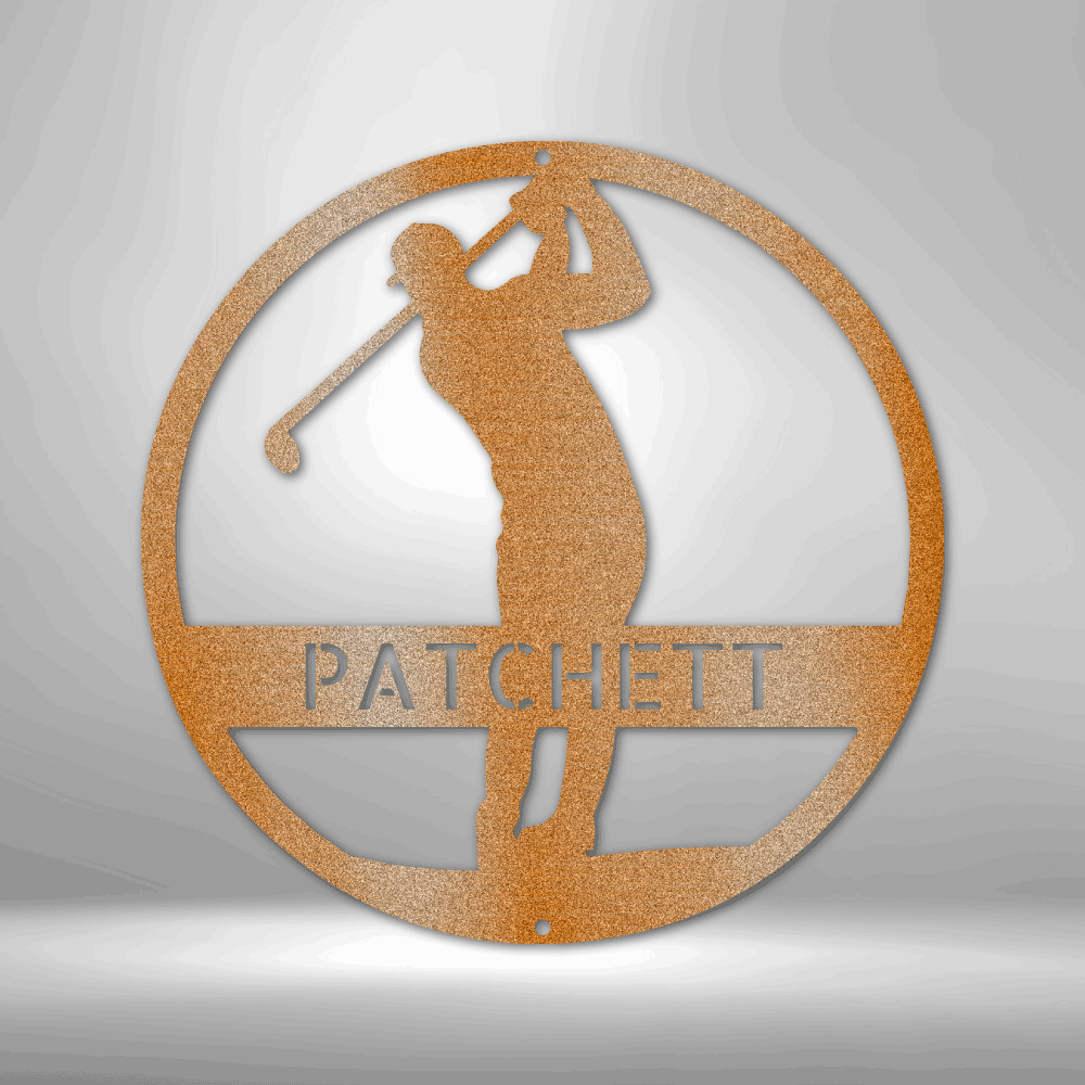 Golfer Monogram - Steel Sign, Outdoor Name Sign Metal, Steel Signs, Personalized Metal Wall Decor, House Decor, Wall Art, Outdoor Signs