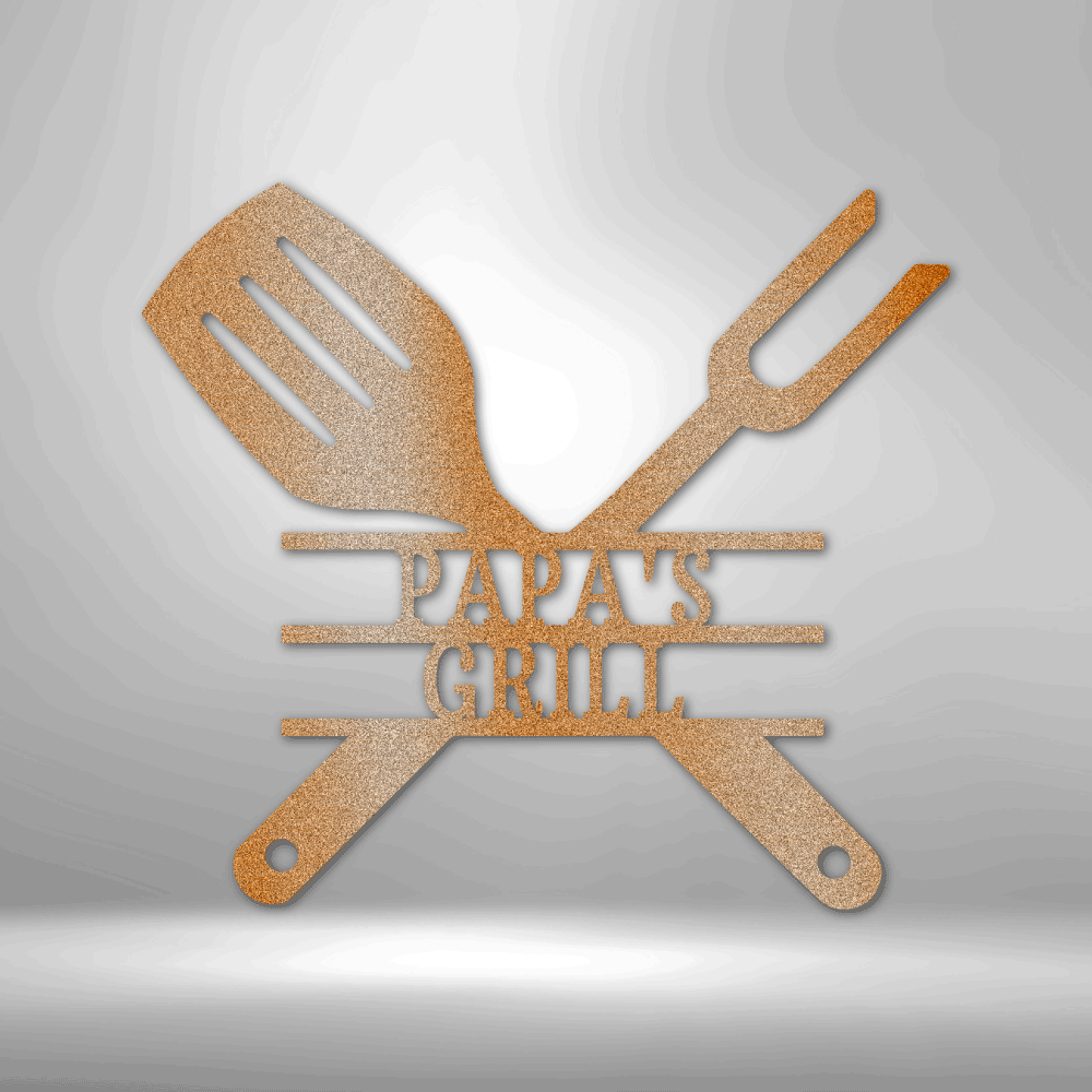Grilling Utensils - Steel Sign, Personalized Grill Sign, Wedding Gift, Grilling Gifts, Family Name Sign, Outdoor Name Sign, Gift For Dad