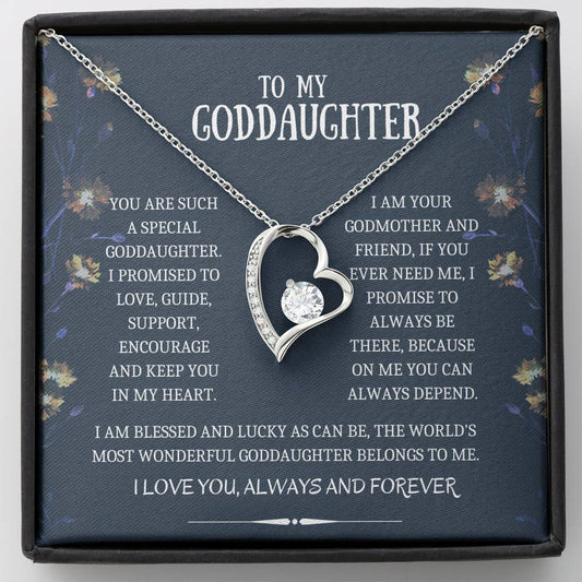 Goddaughter Gifts from Godmother- Goddaughter Baptism, Goddaughter Forever Love Necklace, First Communion, Girl Birthday, Christening, Confirmation Gifts for Girls