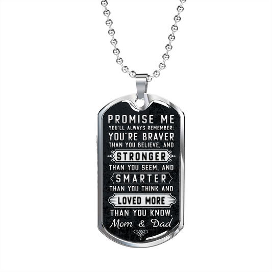 Son - Promise Me - Birthday, Graduation, Gift from Mom and Dad, Dog Tag Military Chain for Men, Males