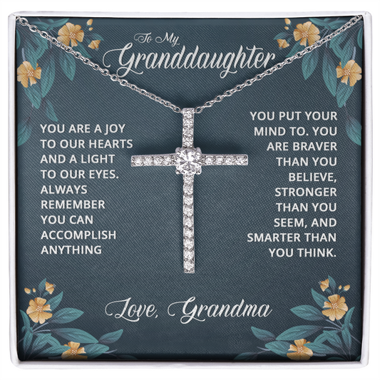 Granddaughter - You Are A Joy - Grandchild Birthday, Graduation, CZ Cross Necklace for Teen Girls, Female Gift