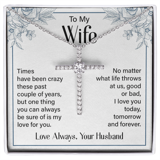 Wife - One Thing - Birthday, Anniversary, Mother's Day, CZ Cross Necklace Gift, Women, Females