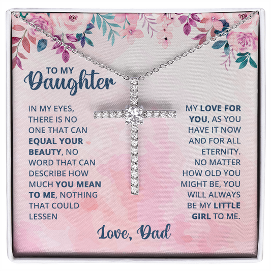 Daughter - You Mean to Me - Birthday Gift from Dad, CZ Cross Necklace for Women, Teen Girls, Females