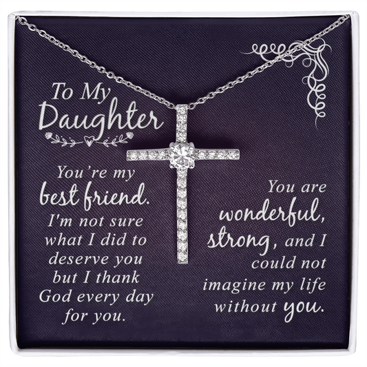 Daughter - My Best Friend - Birthday, Graduation, CZ Cross Necklace Gift for Women, Females