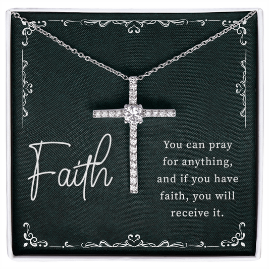 Faith - Pray for Anything - Birthday, Confirmation, Baptism, CZ Cross Necklace for Women, Teen Girls, Female Gift