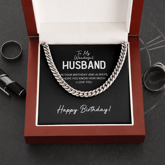 Husband - Happy Birthday - Cuban Link Chain, for Men, Male Gift
