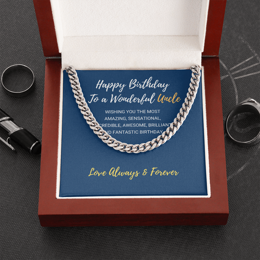 Uncle - Happy Birthday - Cuban Link Chain, for Men, Male Gift