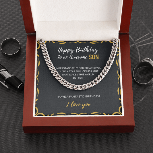Son - Happy Birthday - Cuban Link Chain, for Men, Male Gift