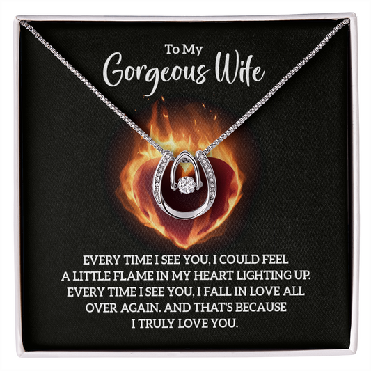 Wife - Flame in My Heart - Birthday, Anniversary, Mother's Day, Lucky In Love Necklace for Women, Female Gift