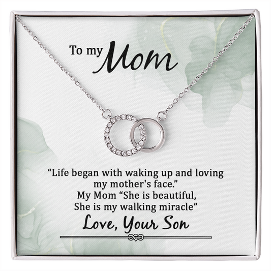 Mom - My Walking Miracle - Birthday, Mother's Day, Gift from Son, Perfect Pair Necklace for Women, Females