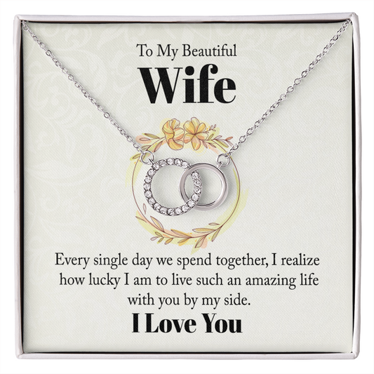 Wife - How Lucky I Am - Birthday, Anniversary, Mother's Day, Perfect Pair Necklace for Women, Female Gift