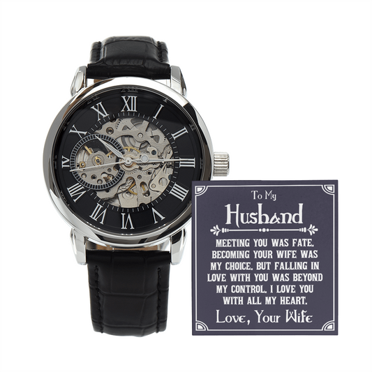 Husband - I Love You - Birthday, Anniversary, Father's Day, Openwork Watch Gift for Men, Males