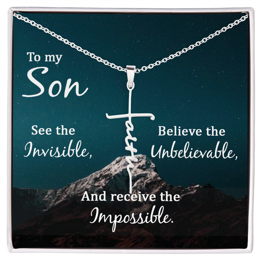 Son - Receive the Impossible - Birthday, Graduation, Faith Cross Necklace for Men, Male Gift