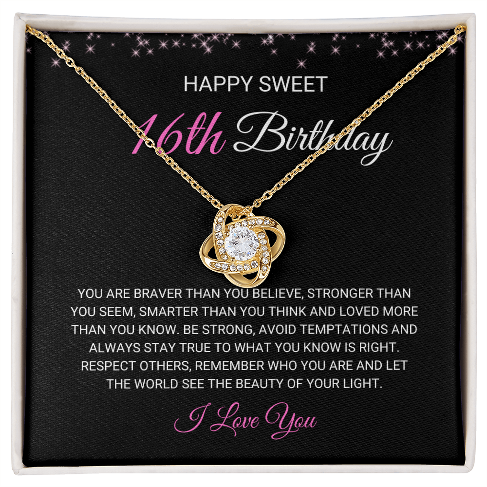 Sweet 16th Birthday - You Are Loved More - Love Knot Necklace, for Teen Girls, Female Gift