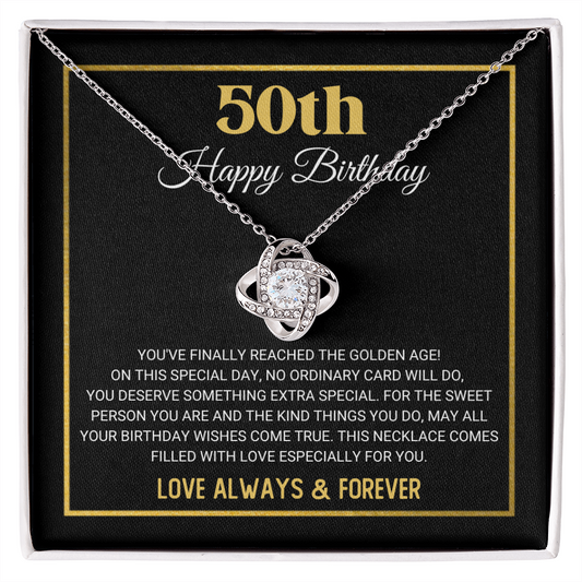 50th Birthday - Golden Age - Love Knot Necklace, for Women, Female Gift