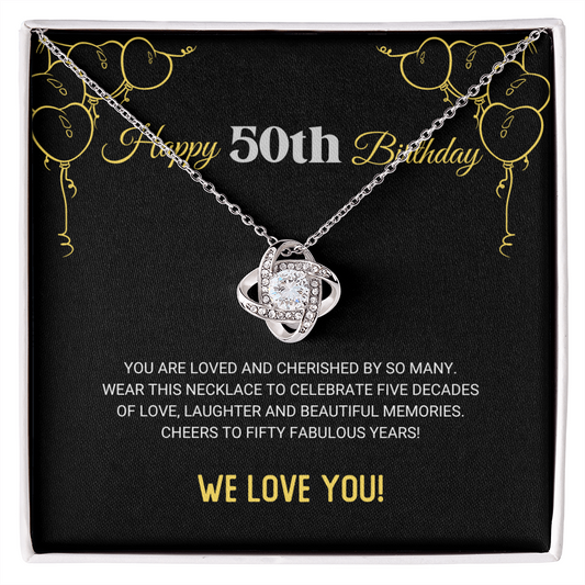 50th Birthday - Five Decades of Love - Love Knot Necklace, for Women, Female Gift