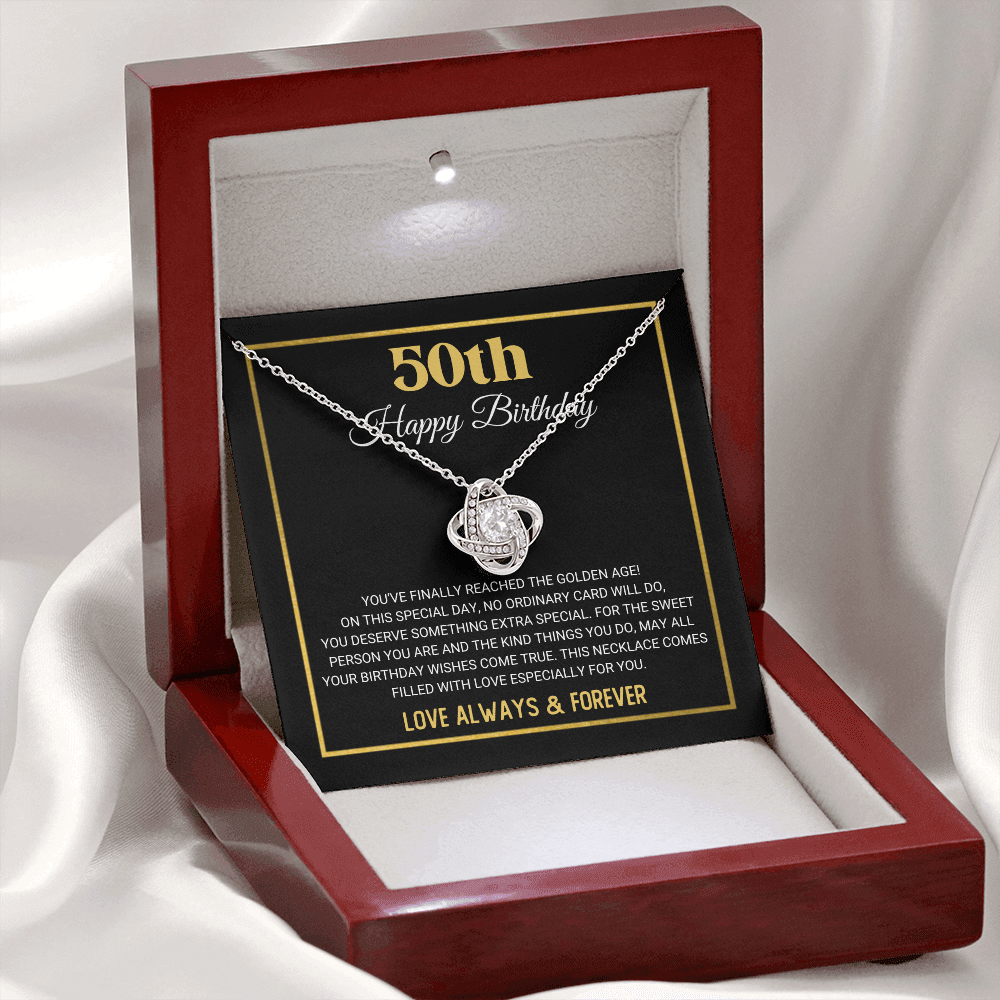 50th Birthday - Golden Age - Love Knot Necklace, for Women, Female Gift