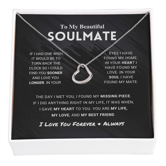 Soulmate - My Missing Piece - Birthday, Anniversary, Delicate Heart Necklace Gift for Women, Females
