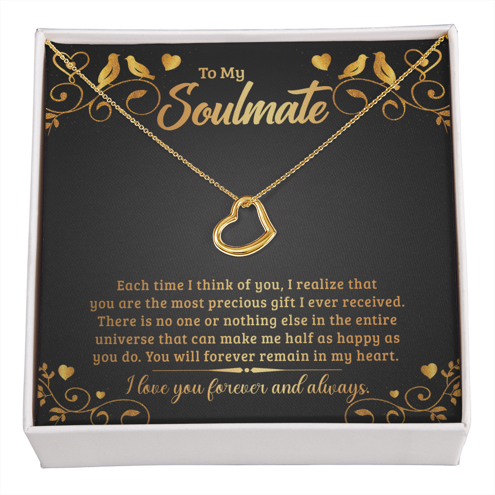 Soulmate - Most Precious Gift - Birthday, Anniversary, Delicate Heart Necklace for Women, Female Gift