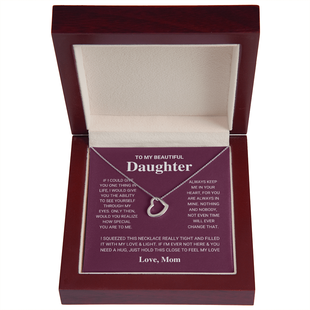 Daughter - Feel My Love - Birthday, Gift from Mom, Delicate Heart Necklace for Women, Females