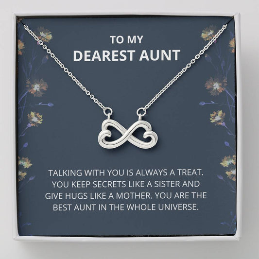 Dearest Aunt - Always A Treat Infinity Heart Necklace - Gift For Aunt, Aunt Gift, Aunt, Auntie, Card For Aunt, Auntie Gift, Aunt And Niece Gift, Aunty Birthday, Best Aunt Gift