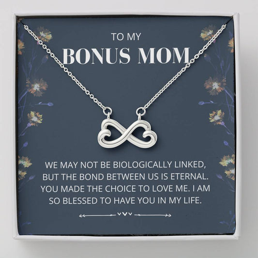 Bonus Mom - Eternal Bond - Infinity Heart Necklace - bonus mom, mothers day, mother in law, parents wedding, from step daughter, step parent, foster gift, mom necklace