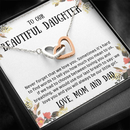 To Our Daughter - Never Forget - Interlocking Hearts Necklace