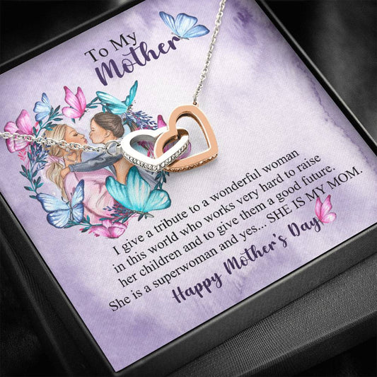 To My Mom - She Is My Mom - Interlocking Hearts Necklace, Mother's Day Gift, Mom Necklace, Birthday Gift For Mom, Jewelry Gift From Children