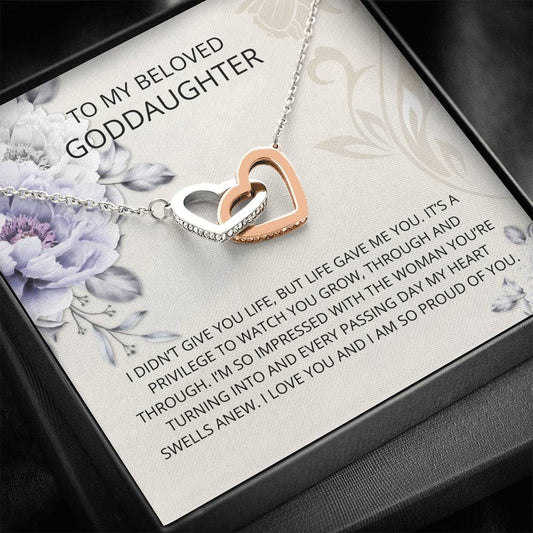 Goddaughter Gifts From Godmother- Goddaughter Baptism, Goddaughter Interlocking Hearts Necklace, First Communion, Girl Birthday, Christening, Confirmation Gifts For Girls